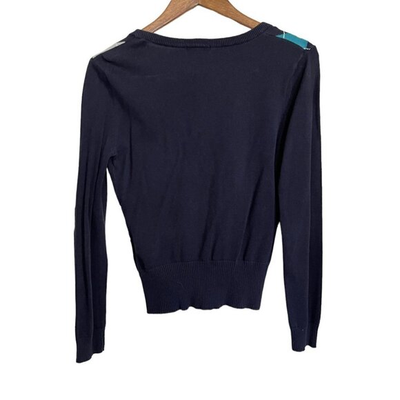 H&M Womens Blue Argyle Long Sleeve Ribbed Trim Academia Cardigan Sweater Small - Picture 5 of 5